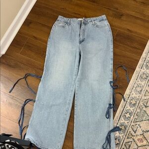 Light Blue Women's Jeans with Side Ties